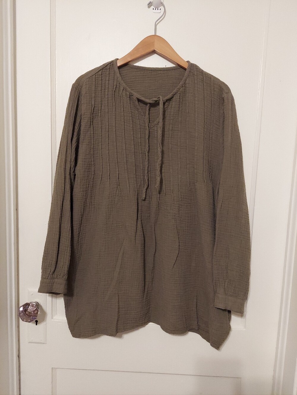 Gauze Tunic Women's X-Large Army Green 100% Cotton Natural Pintuck Breathable